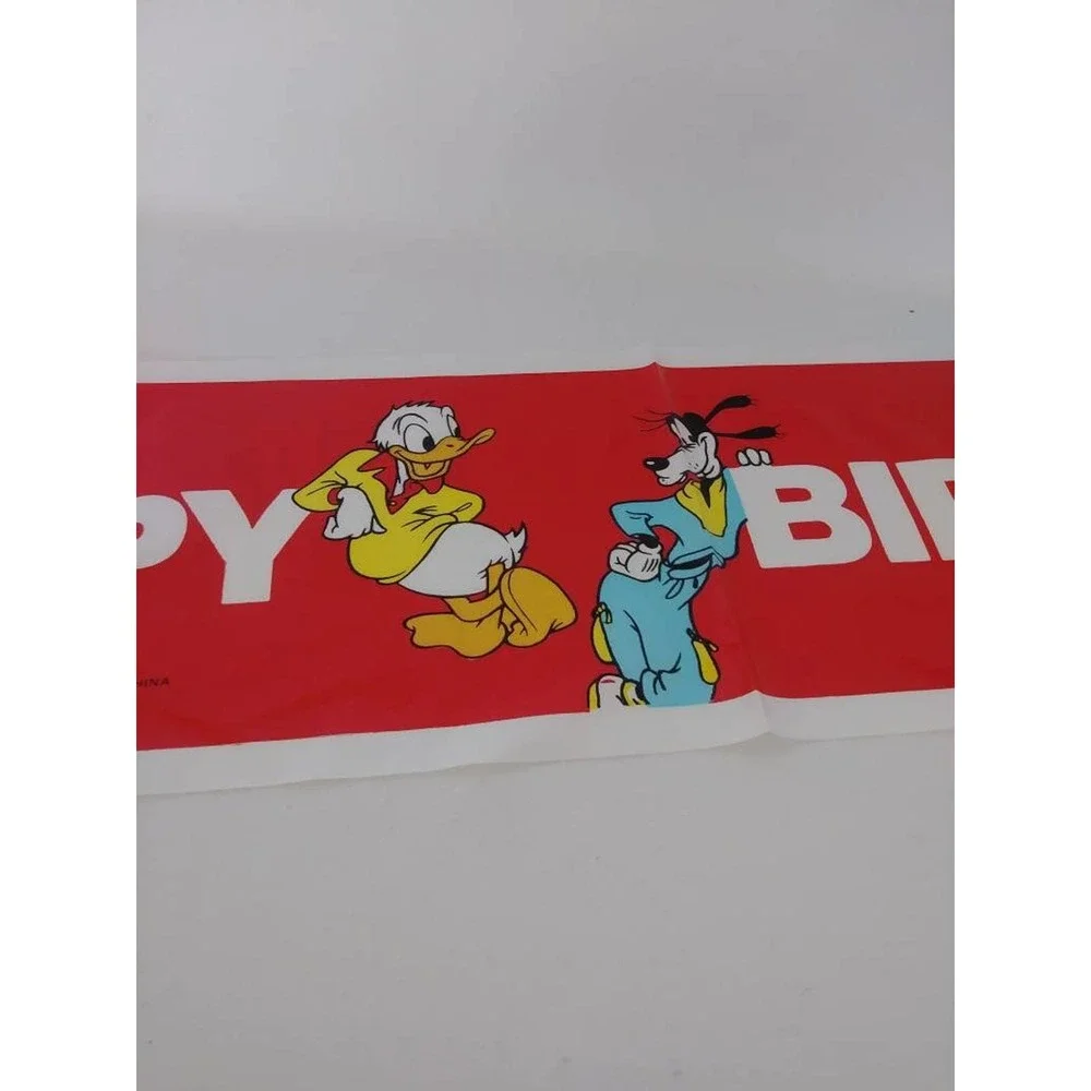 Vtg Disney Mickey Happy Birthday Banner Donald Minnie Goofy Plastic Party (5)